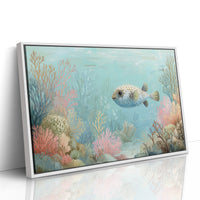 Pufferfish Drifts Through Coral Symphony