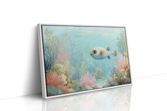 Pufferfish Drifts Through Coral Symphony
