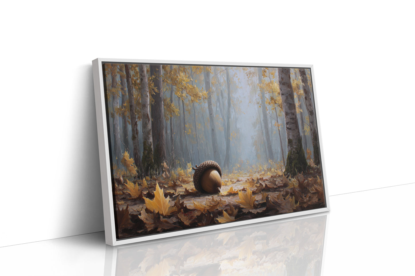 Giant Acorn Rests Among Birch Trees