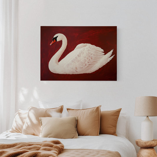 White Swan Against Crimson Night