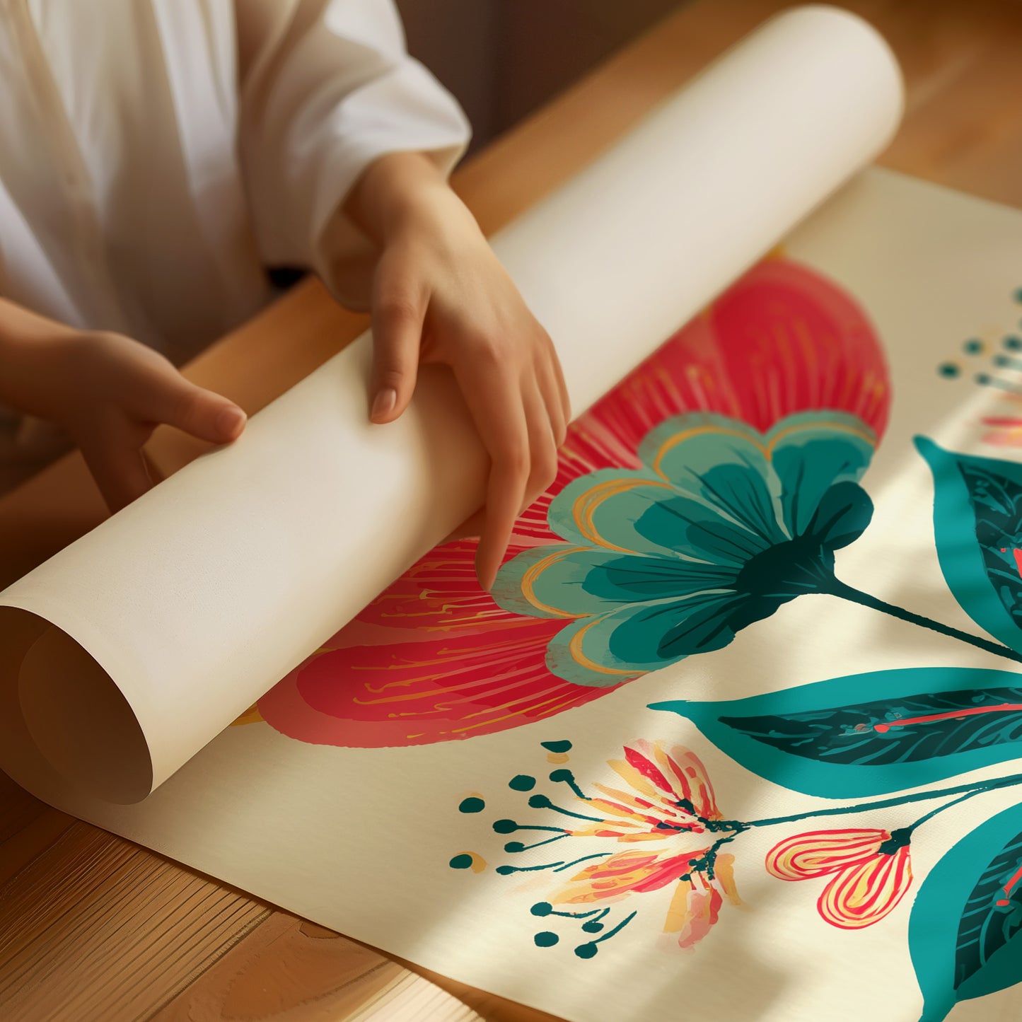 Folk Blossoms Dance In Turquoise Light