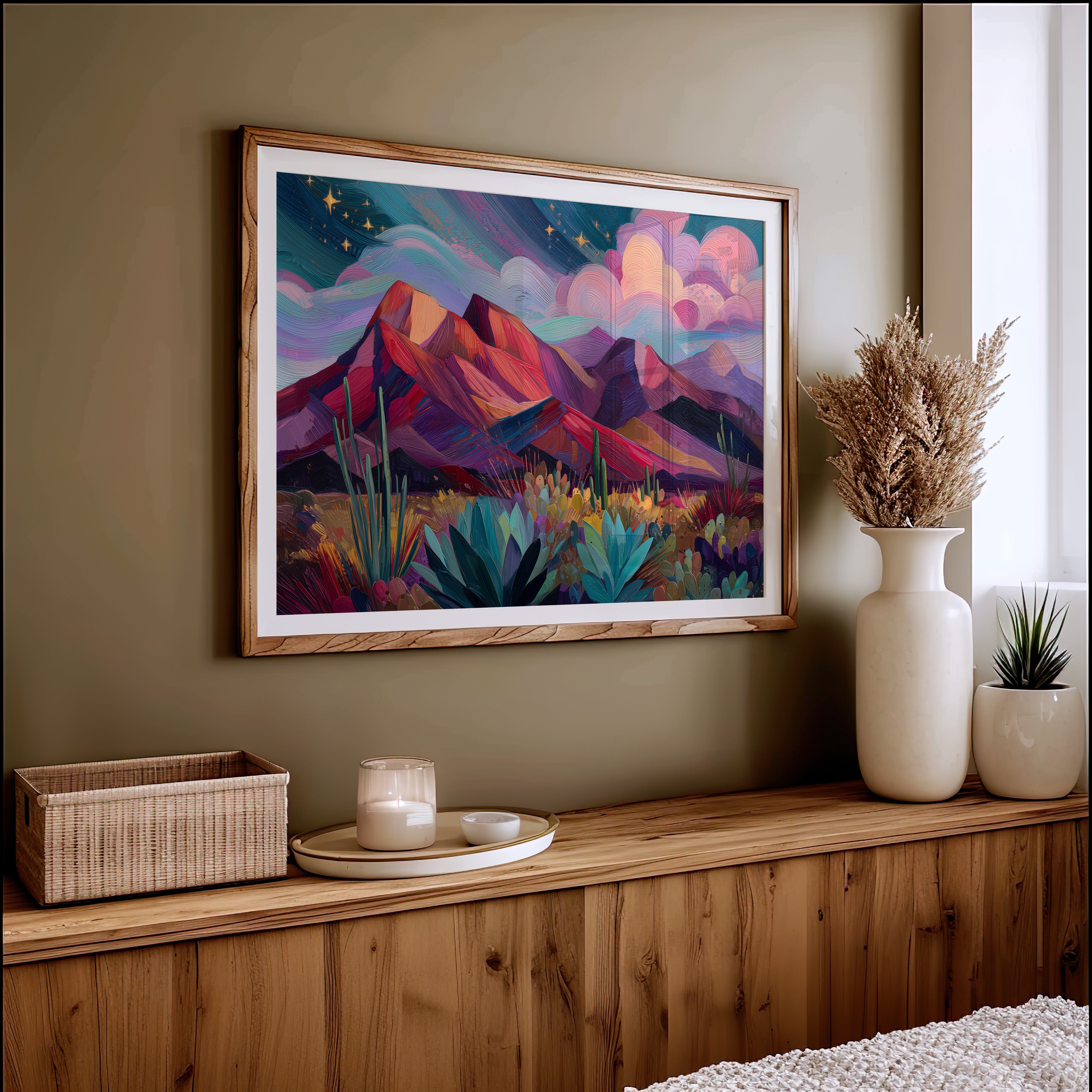 Twilight Blooms Among Desert Peaks