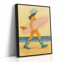 Cowgirl Surfer Walks The Shore