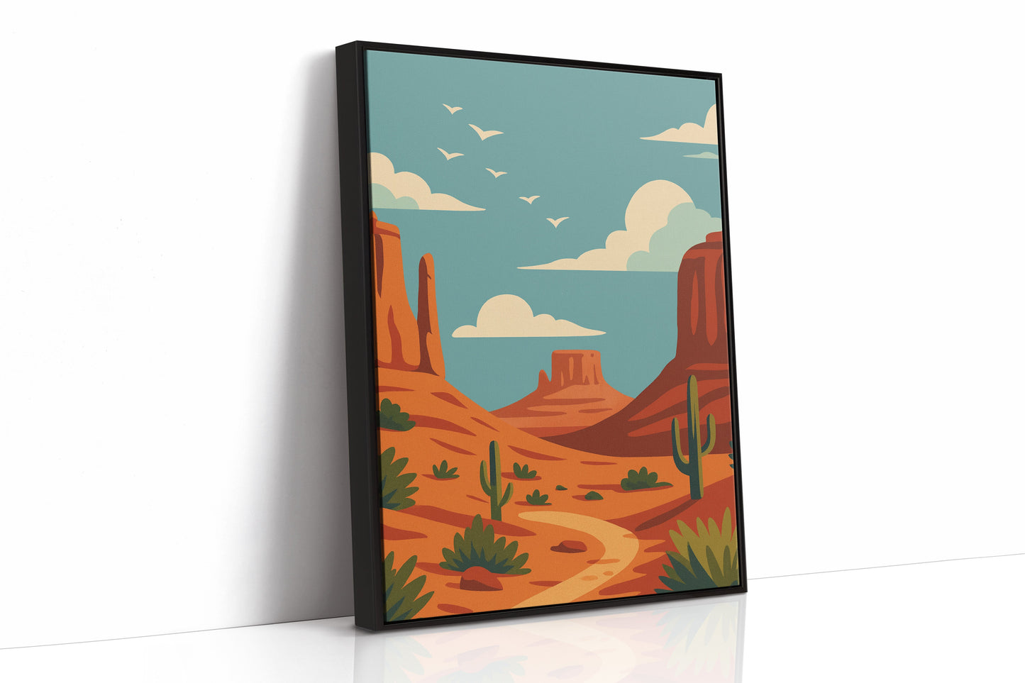 Birds Soar Over Rusty Mesas