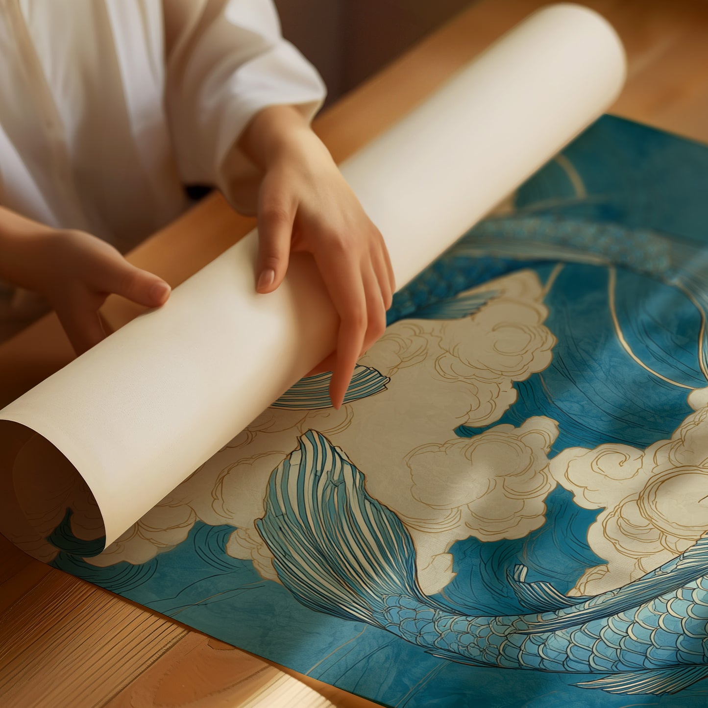 Azure Koi Dance Through Clouds