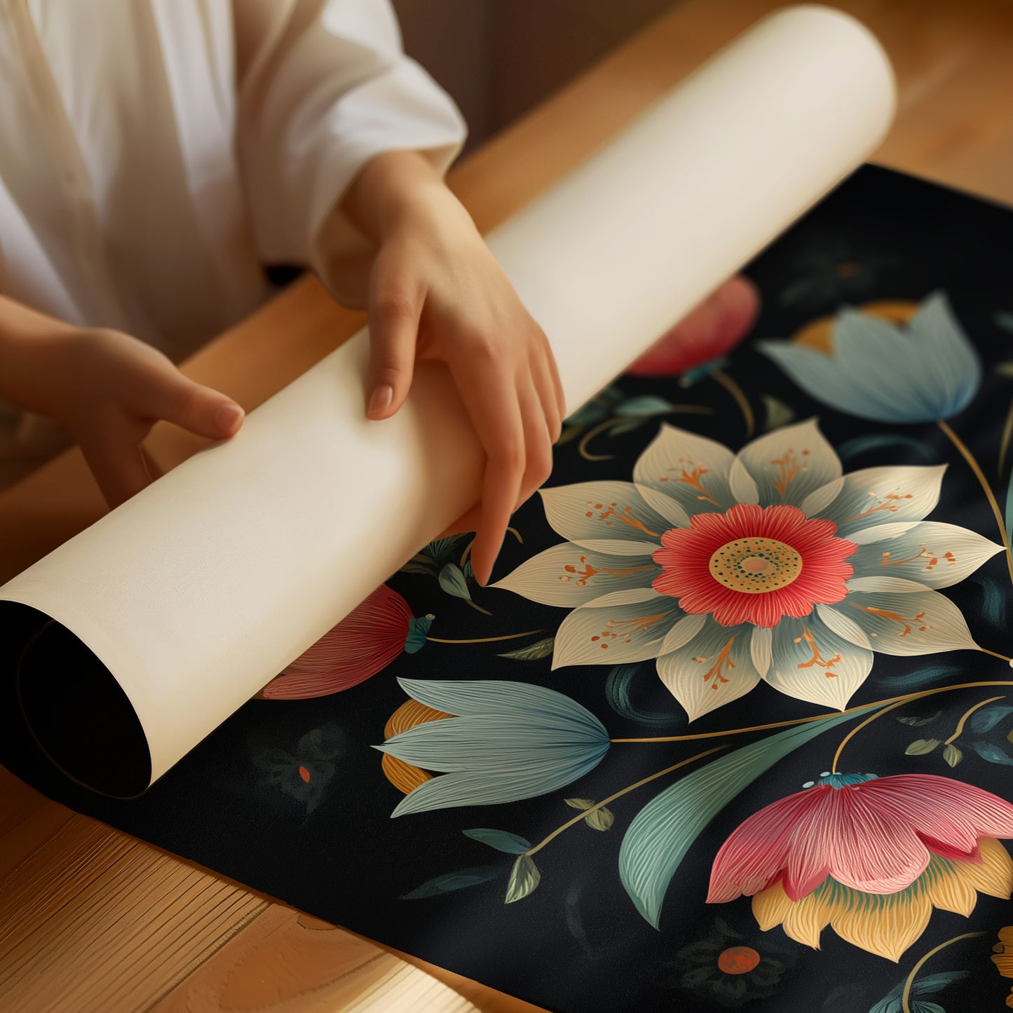 Midnight Garden Blooms In Coral