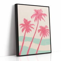 Pink Palms Over Mint Waves