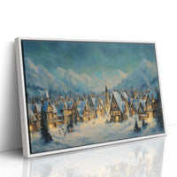 Winter Village Glows Under Mountain Stars