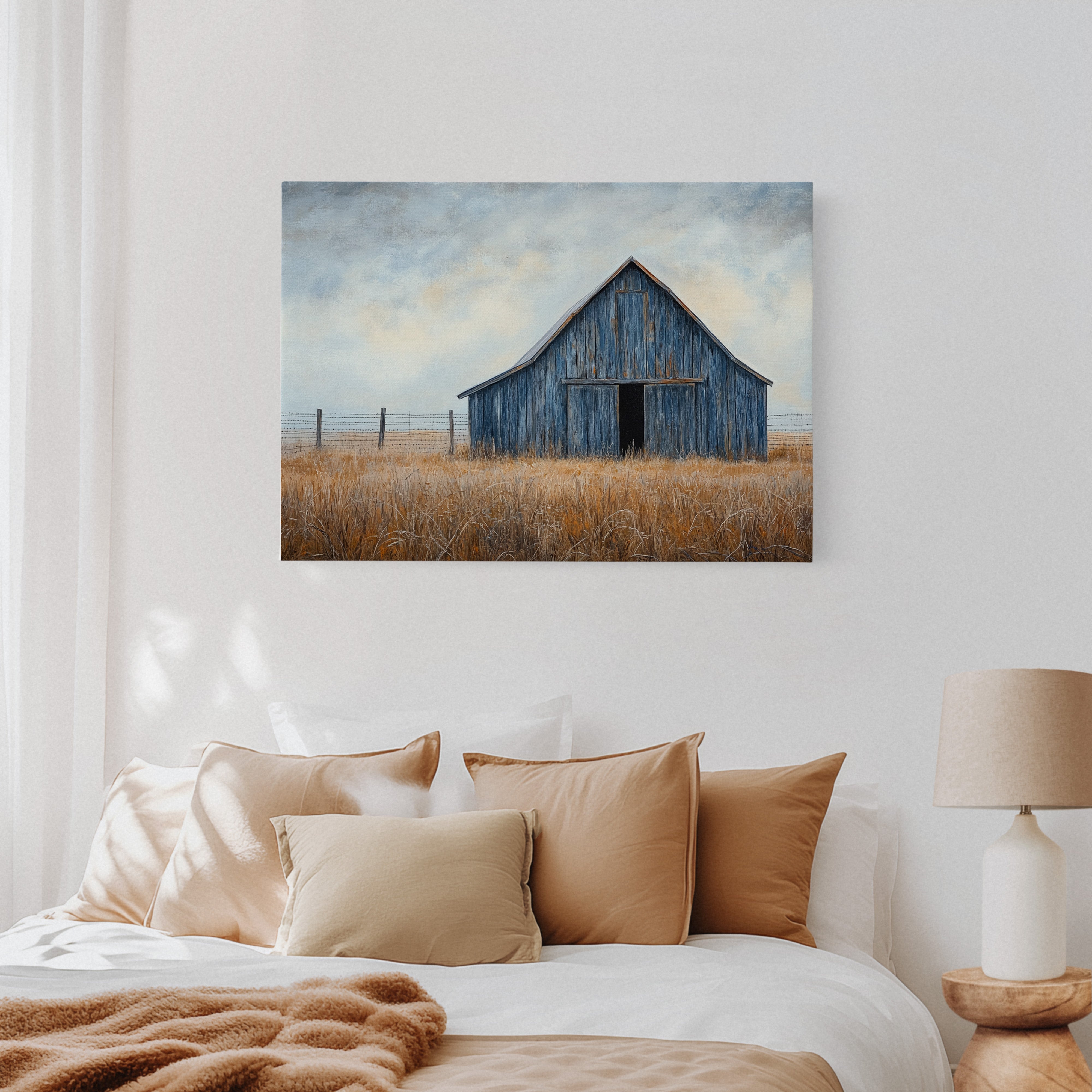 Blue Barn Stands Among Golden Fields