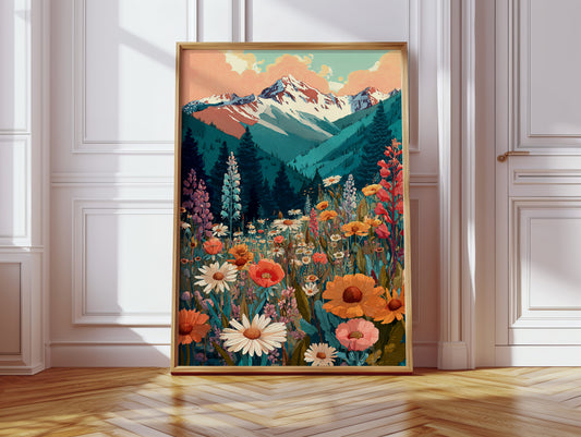 Floral Tapestry Beneath Mountain Peaks