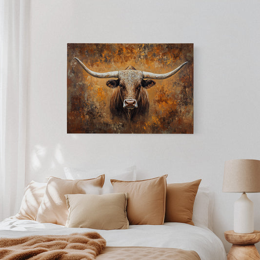 Longhorn's Gaze Through Autumn Fire
