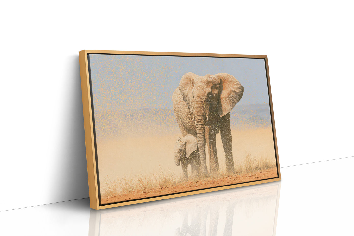 Elephant Mother, Dust and Calf