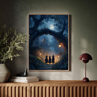 Three Figures Beneath the Moonlit Canopy