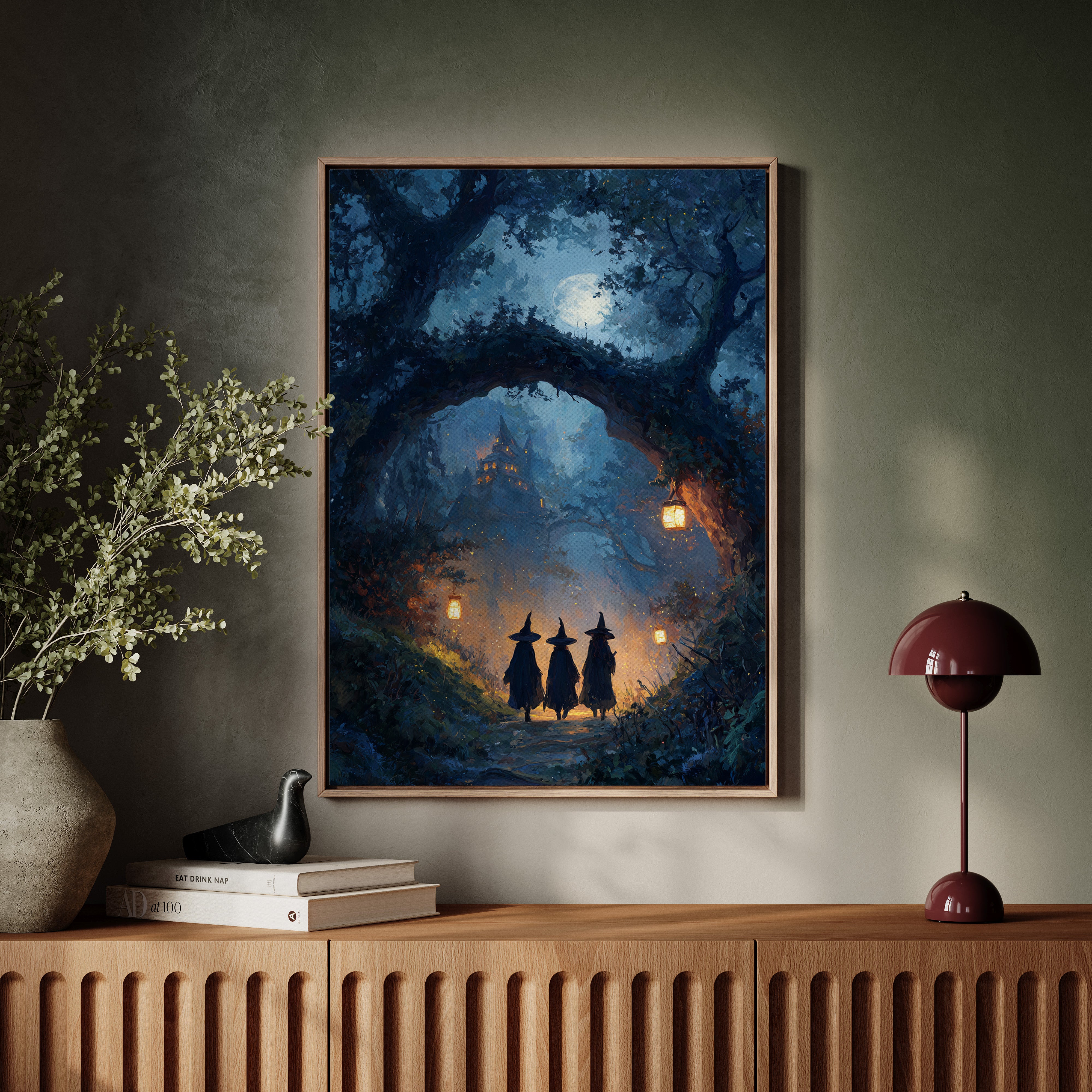 Three Figures Beneath the Moonlit Canopy