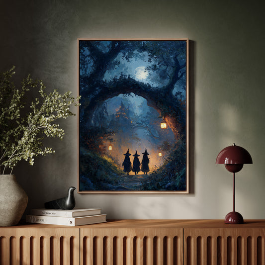 Three Figures Beneath the Moonlit Canopy