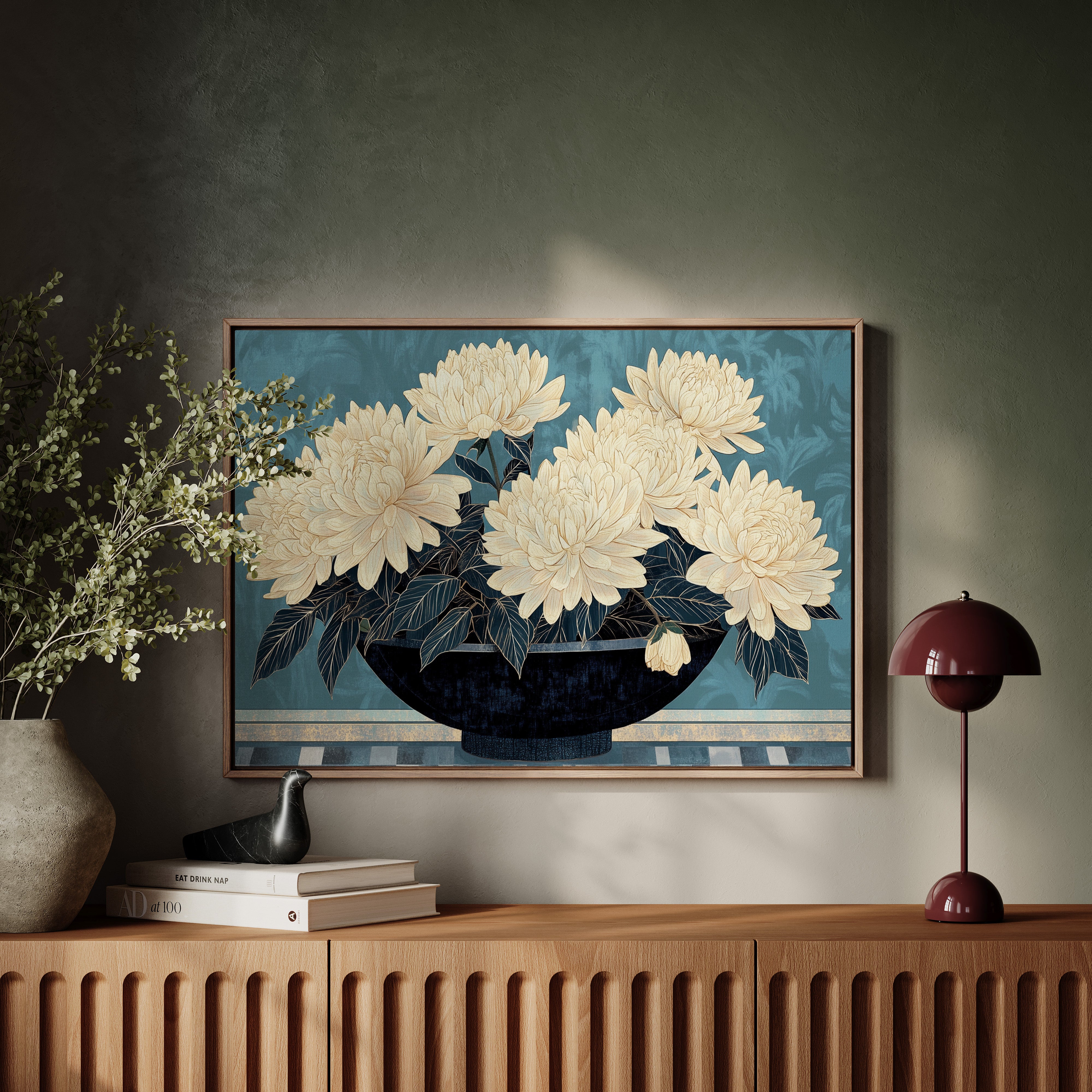 Cream Dahlias On Midnight Waters