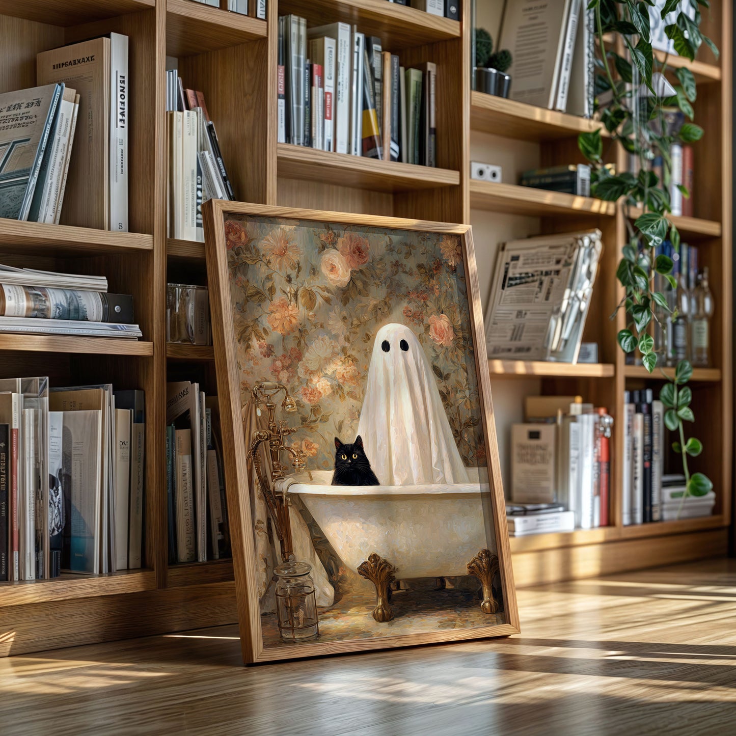 Ghostly Cat In Bathtub Canvas - Whimsical Vintage Art - Gallery Canvas image 10