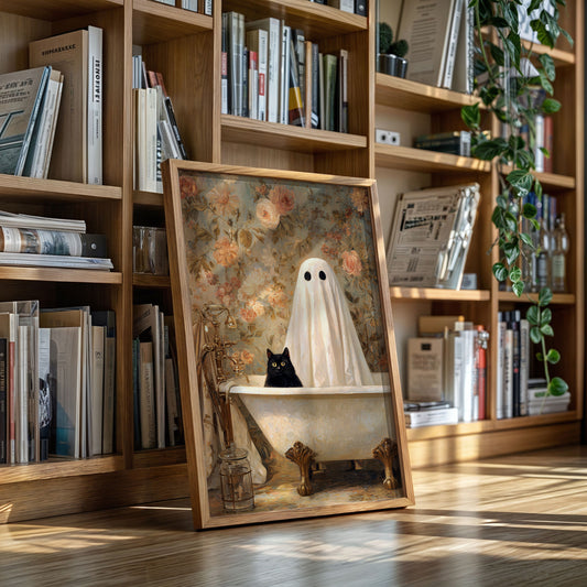 Ghostly Cat In Bathtub Canvas - Whimsical Vintage Art - Gallery Canvas image 10