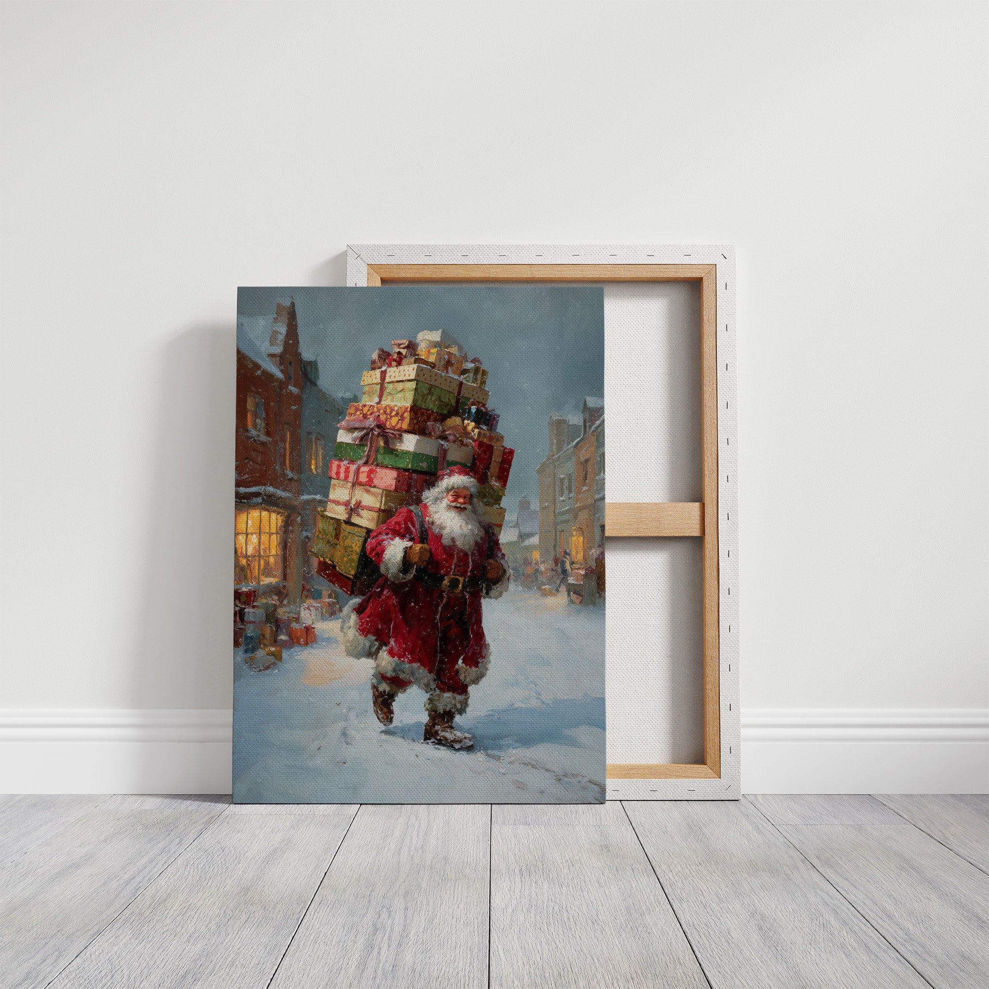 Gifts Tower Above Snowy Streets