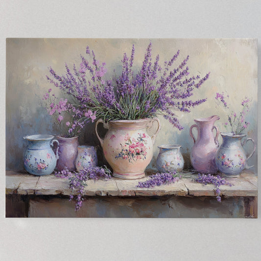 Lavender Spills Across Vintage Vessels