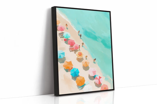 Colorful Parasols Dot Turquoise Shores