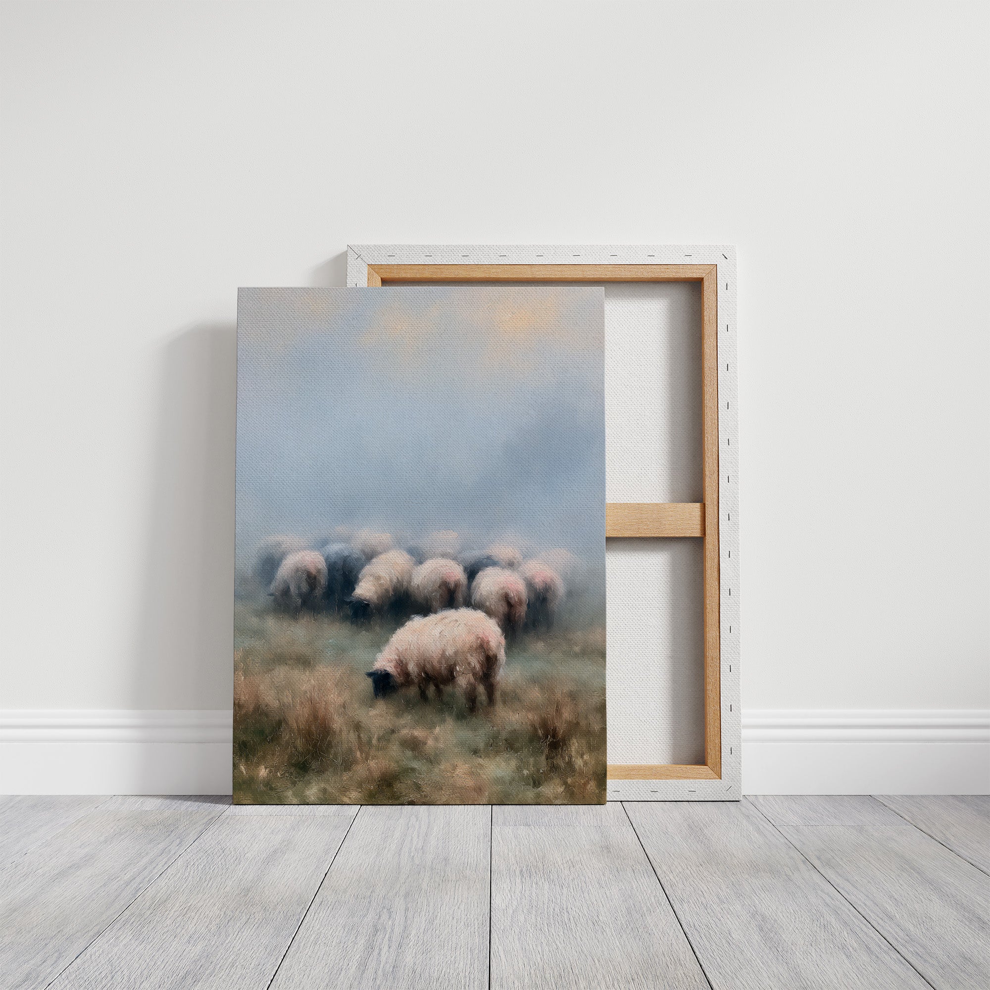 Sheep Grazing in Morning Mist