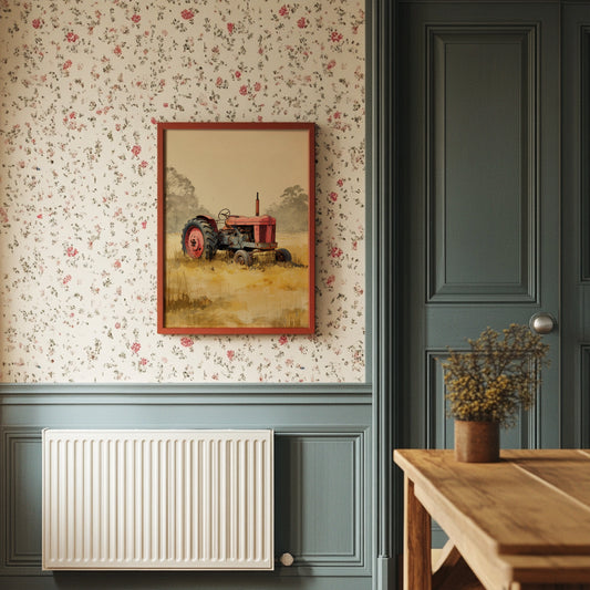 Red Tractor Rests In Golden Fields