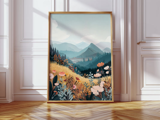 Fields of Color Beneath Mountains