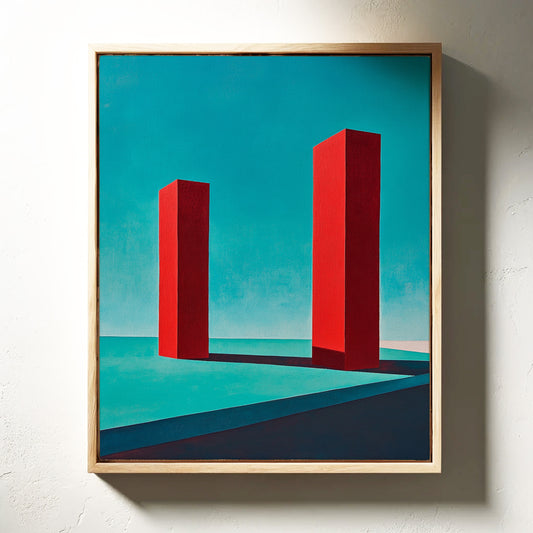 Red Pillars Against Turquoise Sky