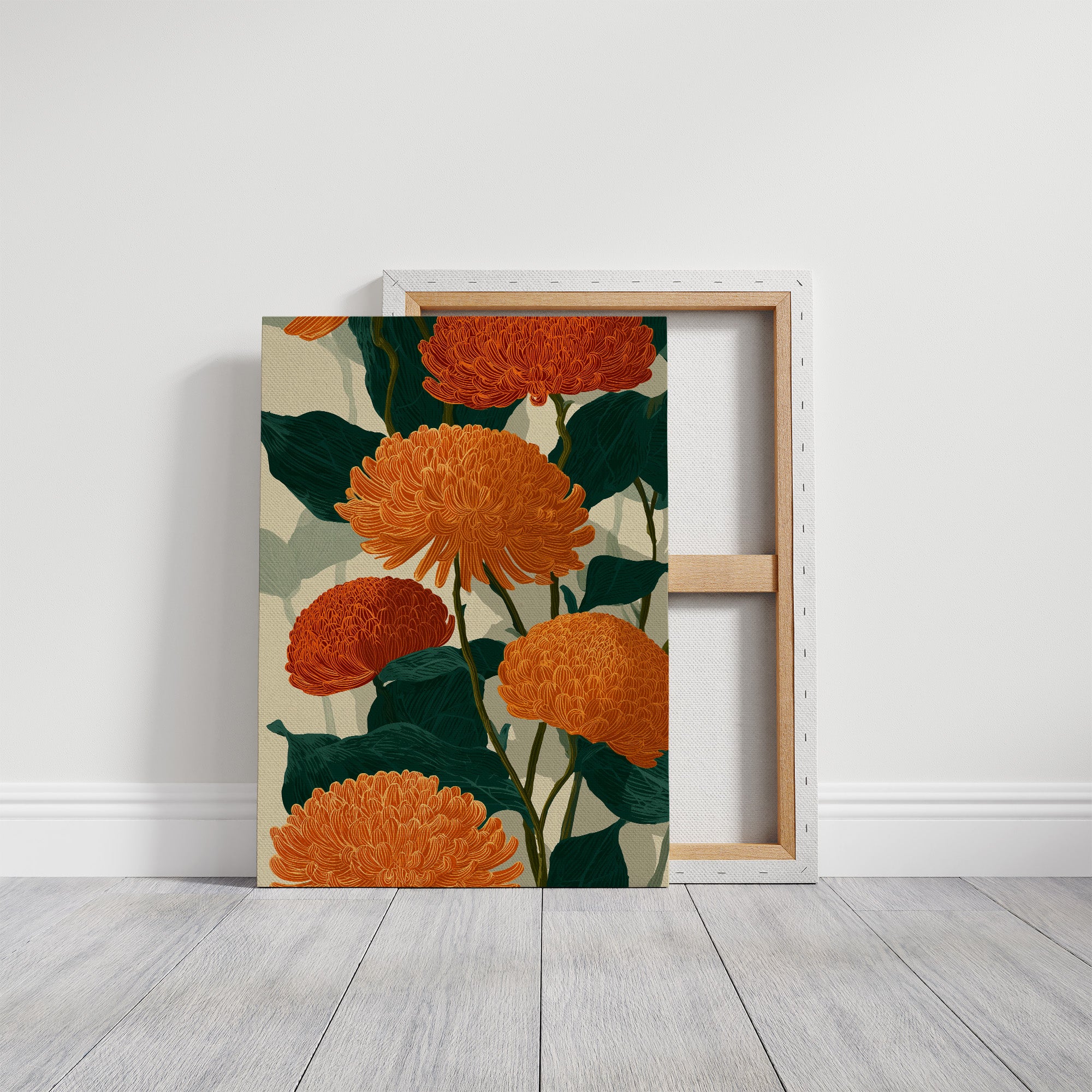 Orange Chrysanthemums Hold the Light
