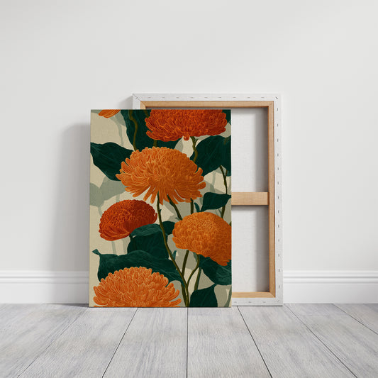 Orange Chrysanthemums Hold the Light