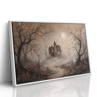 Fogbound Manor Under Moonlight