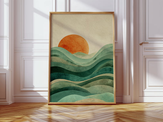 Waves Cradle the Setting Sun
