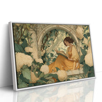 Reading Among Hydrangea Blooms