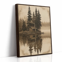 Sepia Cabin On A Still Lake