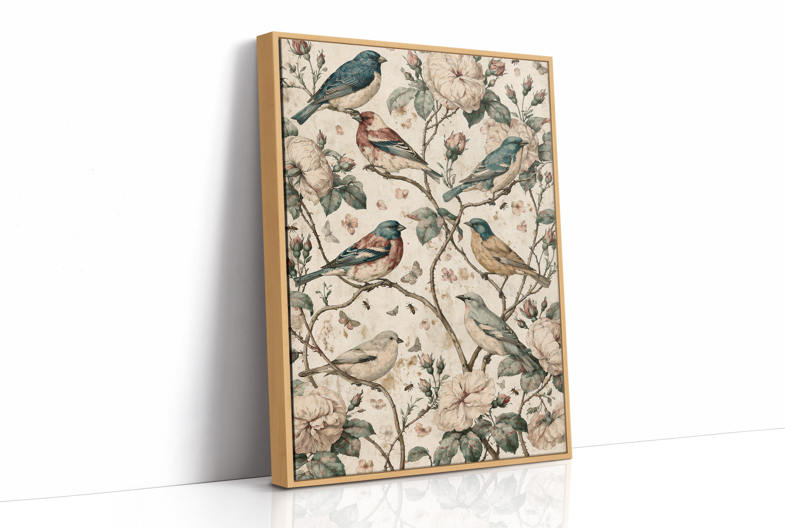 Six Finches, One Rose Bush