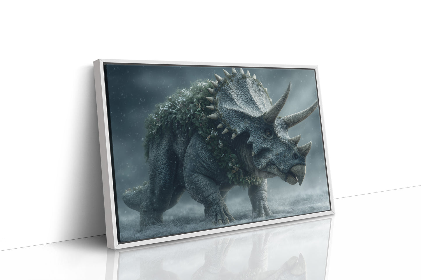 Triceratops in a Winter Wreath