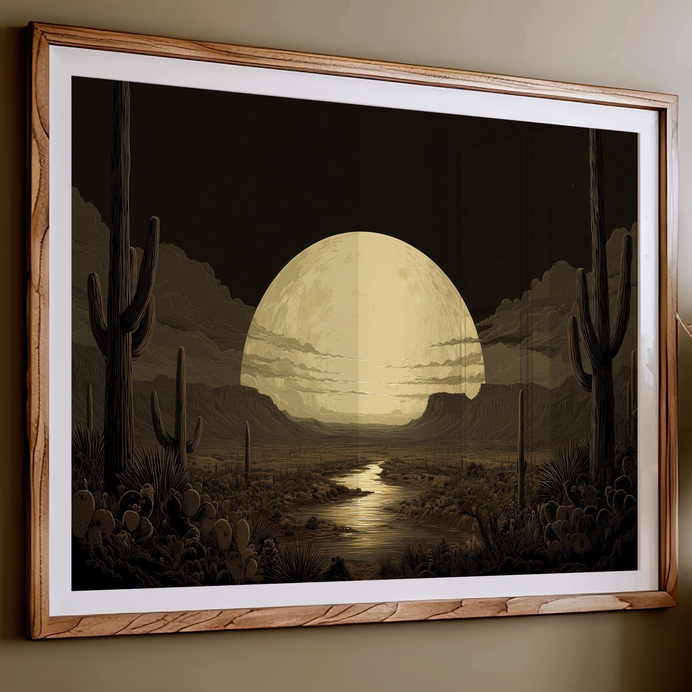 Saguaros Dance Under Golden Moon