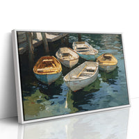 Boats Rest In Harbor Blue