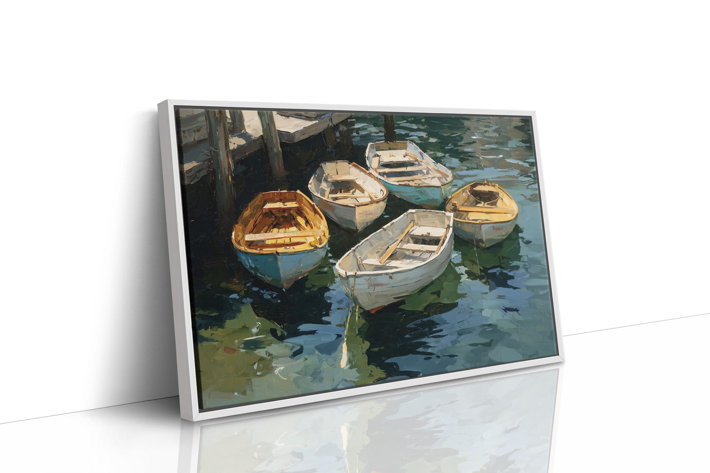 Boats Rest In Harbor Blue