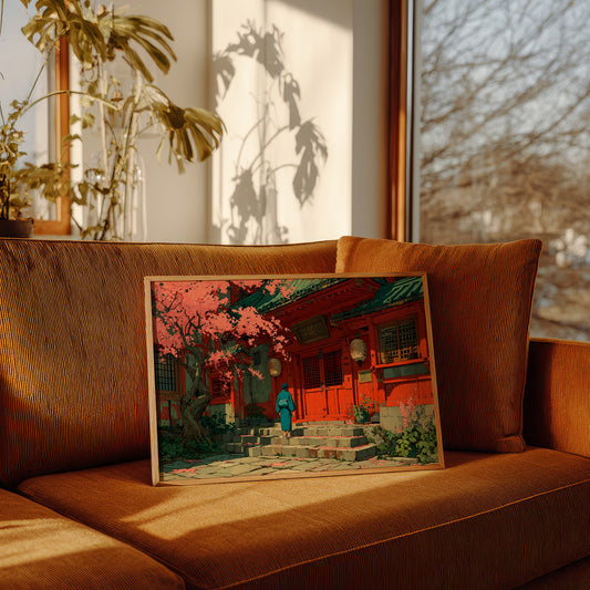 Cherry Blossoms Dance At Temple Steps