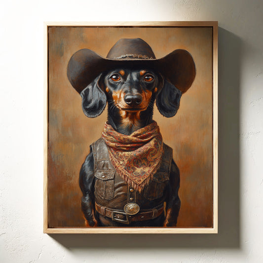 Cowboy Dachshund in Leather and Lace