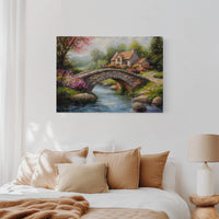 Roses Bloom By Ancient Stone Bridge