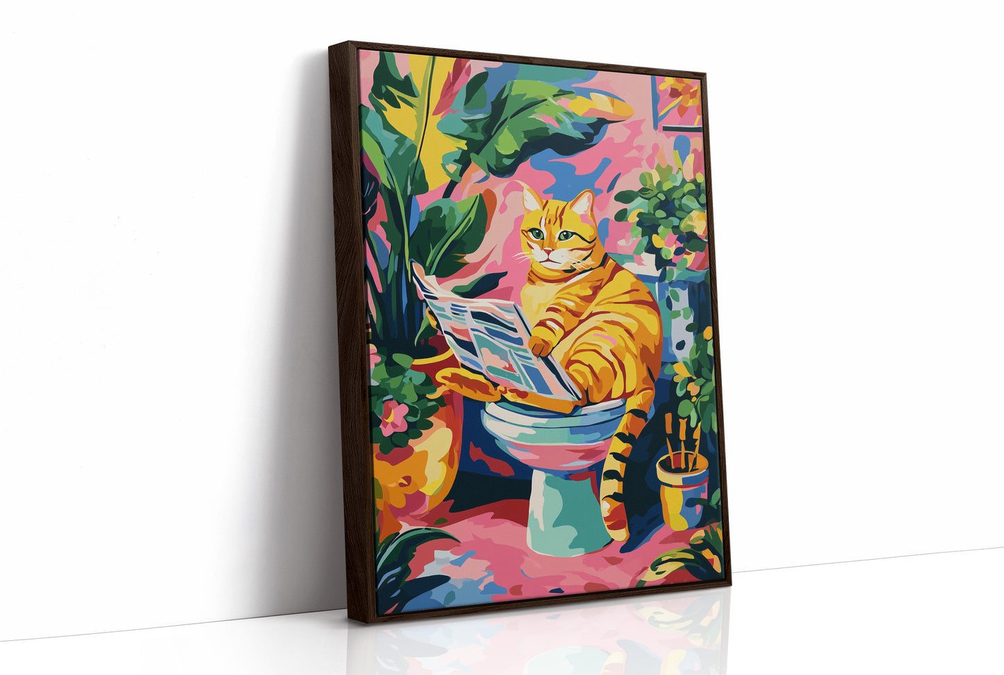 Feline Literary Moment in Vibrant Jungle