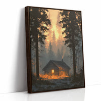 Cabin Glowing In Forest Fire Light
