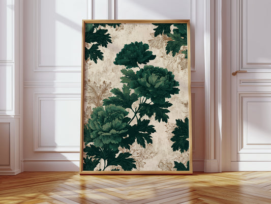 Emerald Blooms on Rustic Canvas