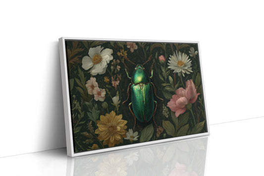 Emerald Beetle Among Garden Blooms
