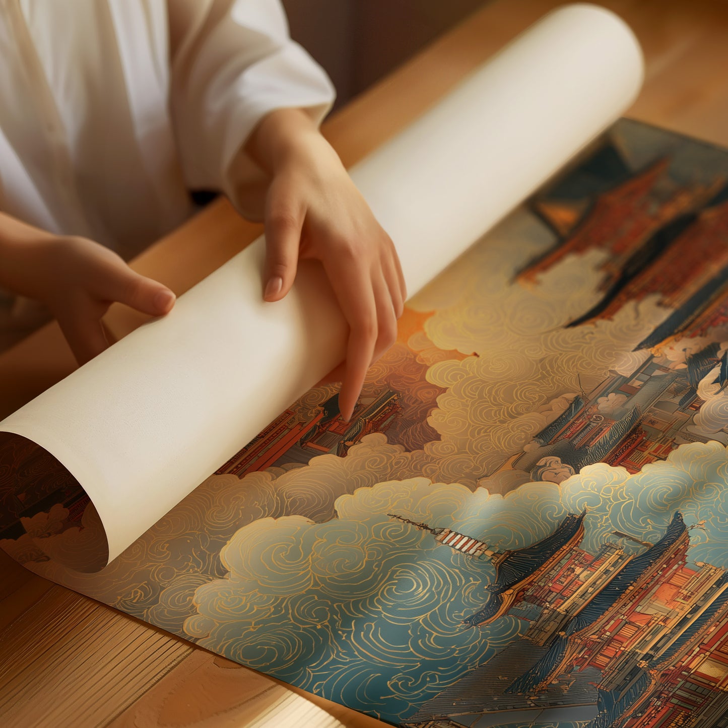 Sacred Temples Float Among Sunset Clouds