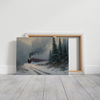Winter Steam Curves Through Pine Forest