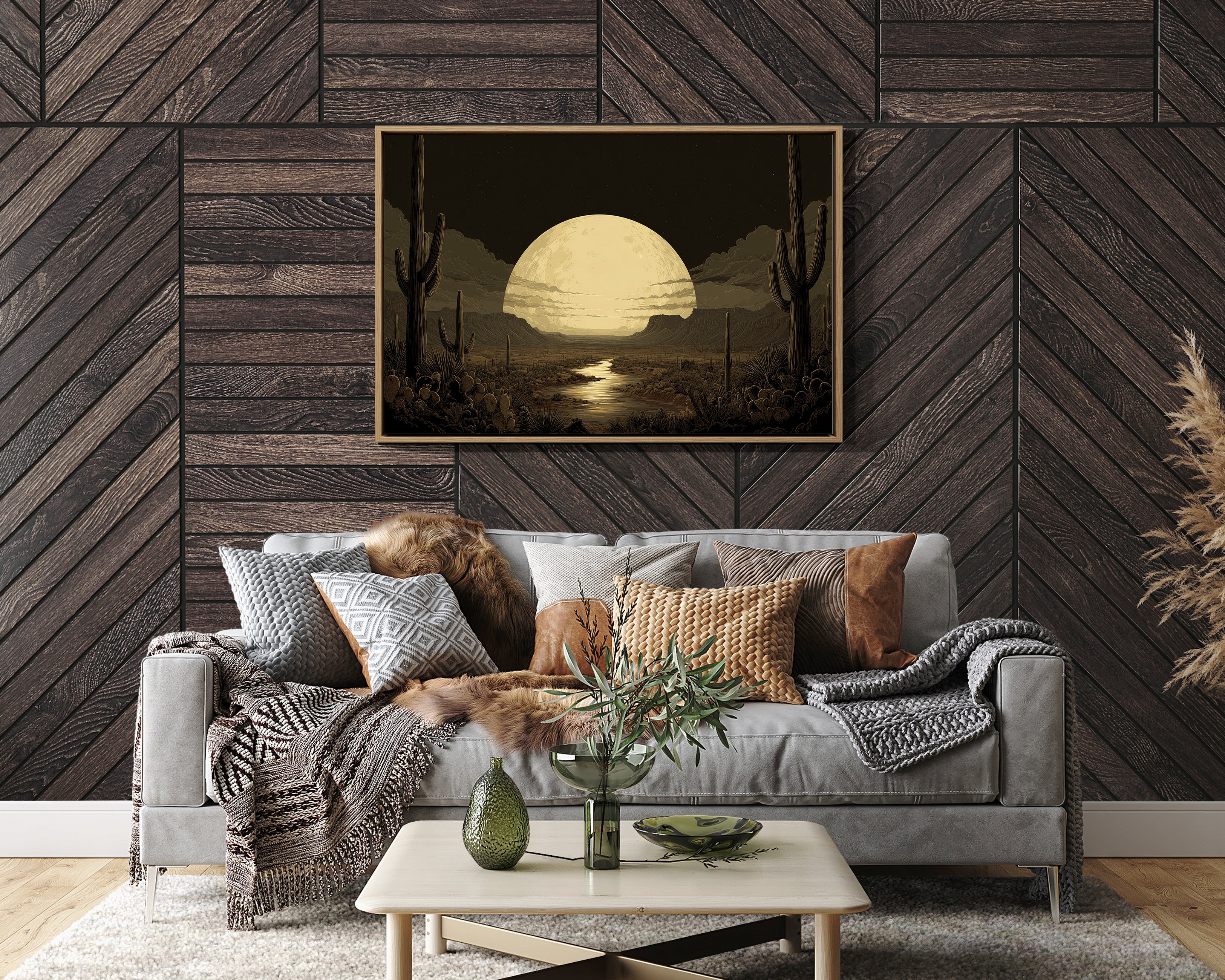 Saguaros Dance Under Golden Moon